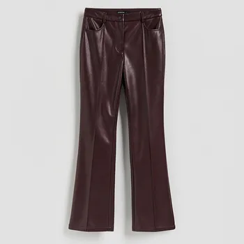 Dámské kalhoty Reserved - Kalhoty z napodobeniny kůže - hnědá - 184IS-83X - 184IS-83X-S