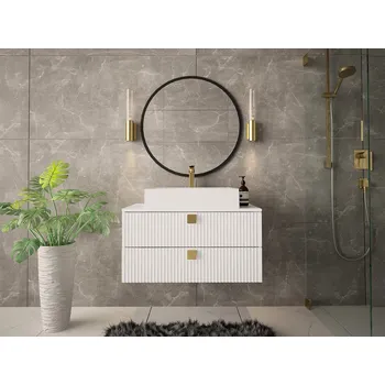 Koupelnový nábytek MOB Skříňka pod umyvadlo Petralonas 01 (bílá + zlatá) (se sifonem)