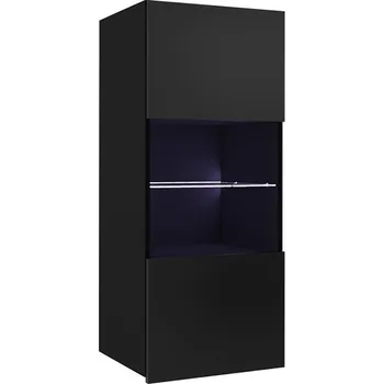 Vinotéka MOB Závěsná vitrína Brolani BR11 (černá + lesk černý) (s bílým LED osvětlením)