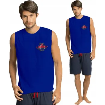 Pánské pyžamo Pohodlné pánské pyžamo ATLANTIC tílko a bavlněné kraťasy EMN-019 L