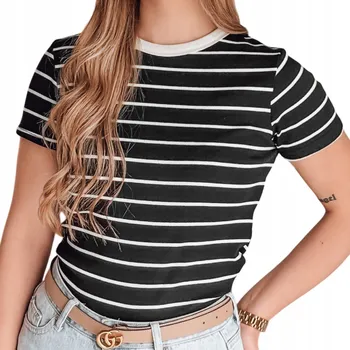 Dámské tričko DÁMSKÉ TRIČKO S PRUHY TRIČKO S KRÁTKÝM RUKÁVEM DSTREET RY2817 - L/XL