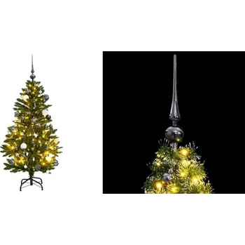 Vánoční dekorace Umělý vánoční stromek na pantech, 150 LED světýlek a vánoční baňky, 150 cm