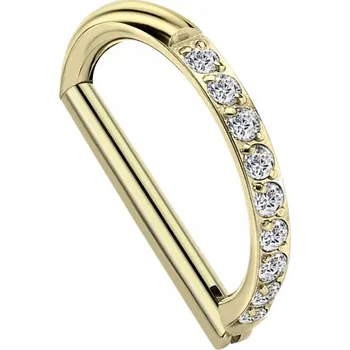 Náušnice Kroužek do nosu clicker D-ring s krystaly 1,0/10 zlatý