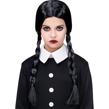 Karnevalová paruka Widmann 46924 Wednesday temná dívčí paruka s copy