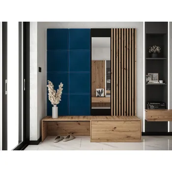 Obývací stěna MOB Předsíň Anrolat I (dub artisan + černá + modrá) (se zrcadlem)