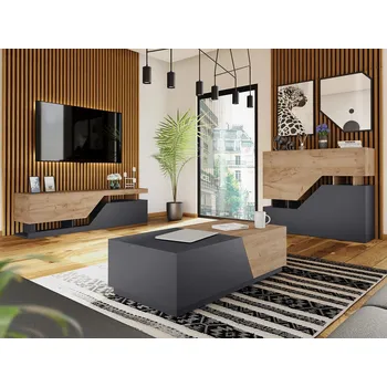 Obývací stěna Mirjan_zondo Sada nábytku do obývacího pokoje Belsia (antracit + dub wotan)