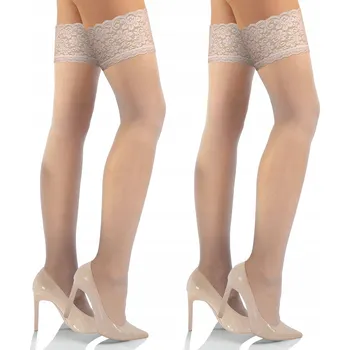 Dámské punčochy Samodržící punčochy Sesto Senso s krajkou 2 páry 15 DEN 3/4 Písková