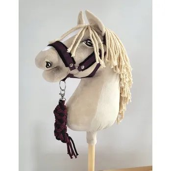Hobby horsing Sada pro Hobby Horse: ohlávka A3 s černým kožíškem + vodítko z provazu - c