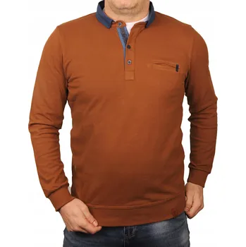 Pánská mikina Pánská košile s límečkem Bastion hnědá mikina elegantní lehká POLSKÁ M