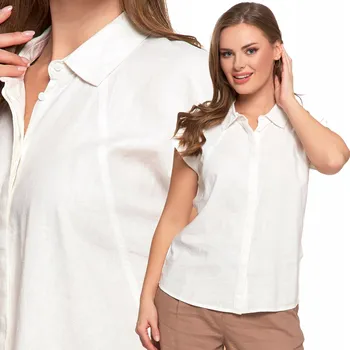 Dámská lněná halenka košilového střihu bez rukávů, klasická, prodyšná MORAJ S