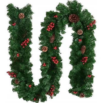 Vánoční dekorace VÁNOČNÍ GIRLANDA NA STROMEČEK UMĚLÁ ZDOBENÁ HUSTÁ ŘETĚZ ZELENÁ 100CM