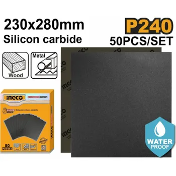 Brusný papír Ingco papír brusný P240 230 x 280mm, 50 ks