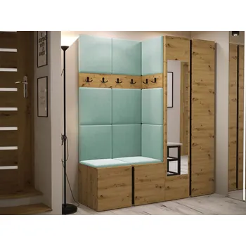 Předsíňová stěna MOB Předsíň Tovenaz XII (dub artisan + černá + světle zelená) (se zrcadlem)