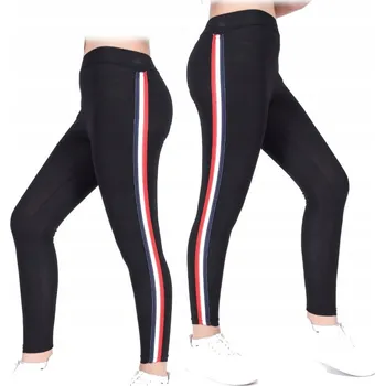 Dívčí legíny černé s barevným lampasem, velikost 152 (H005U)