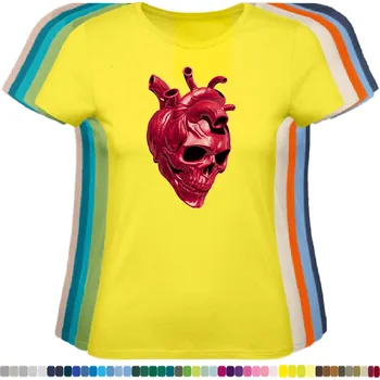 Dámské tričko damske-levne-bavlnene-tricko-digitalni-potisk-lebka-srdce Barva: Lemon - citronové, velikost: 3XL