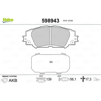 Brzdová destička Sada brzdových destiček, kotoučová brzda VALEO 598943