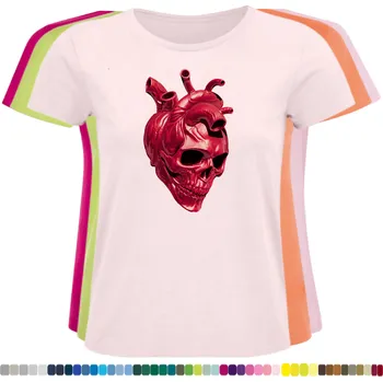 Dámské tričko damske-levne-bavlnene-tricko-digitalni-potisk-lebka-srdce Barva: Pink - růžová, velikost: XXL