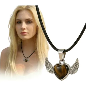 Náhrdelník Naszyjnik Tygrysie Oko Serce s Křídly - Stylový Amulet