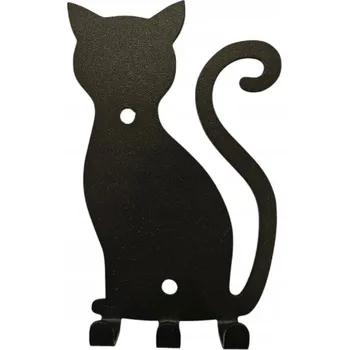 Věšák Ozdobný nástěnný věšák na klíče kočka Bobek 11x16x3 Černý