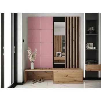 Obývací stěna MOB Předsíň Anrolat I (dub artisan + černá + růžová) (se zrcadlem)