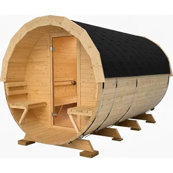 Sauna HAHNHOLZ Sudová sauna s předsíní 200×350 cm (6-8 osob) BARVA DVEŘÍ: Transparentní, STŘEŠNÍ KRYTINA: Grafit
