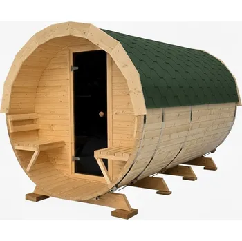 Sauna HAHNHOLZ Sudová sauna s předsíní a převlékárnou 200×350 cm (max. 6 osob) BARVA DVEŘÍ: Grafitová, STŘEŠNÍ KRYTINA: Zelená