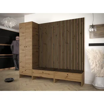 Šatní skříň MOB Předsíň Esmaldos VI (dub artisan + černá + hnědá)