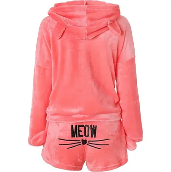 Dámské pyžamo PLYŠOVÉ PYŽAMO Dámské Teplé DVOUDÍLNÉ MEOW KOČKA Dárek Den Matek L