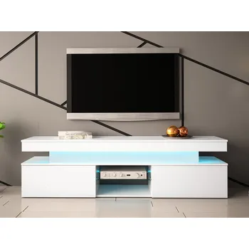 Televizní stolek MOB TV skříňka Lesteralo 2D 190 (bílá + lesk bílý) (s modrým LED osvětlením)