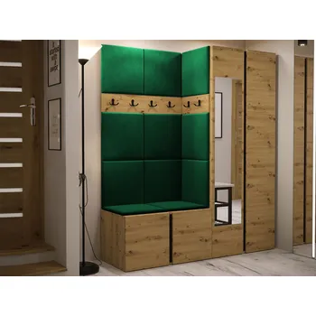 Předsíňová stěna MOB Předsíň Tovenaz XII (dub artisan + černá + zelená) (se zrcadlem)