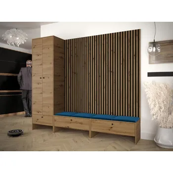 Šatní skříň MOB Předsíň Esmaldos VI (dub artisan + černá + modrá)