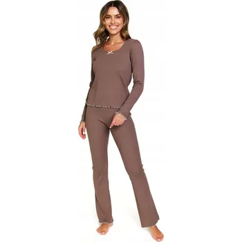 Dámské noční prádlo Doctor Nap Dámské bavlněné pyžamo s dlouhým rukávem 7304 mocha mousse XL