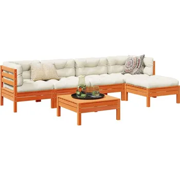 Zahradní lavice zahrada-XL 6dílná zahradní sedací souprava podušky voskově hnědá borovice 3299405