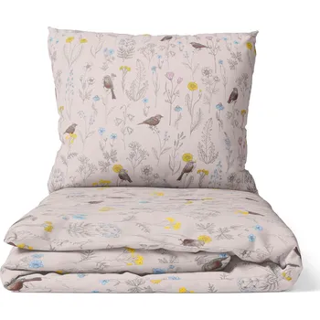 Povlečení DARRÉ Bavlněné povlečení Ptáčci v kvítí - smetanové Velikost: 140 x 200 + 70 x 90