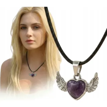 Náhrdelník Naszyjnik Ametyst Serce s Křídly Elegantní Stylový
