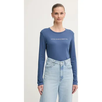 Bavlněné tričko s dlouhým rukávem United Colors of Benetton 3GA2E16G0 modrá 95A, vel. XS