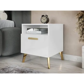 Noční stolek Mirjan_zondo Noční stolek Rostasi 1SZ (bílá + bílá lesklá + zlatá)