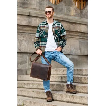 Kožená taška na notebook hnědá Paolo Peruzzi T-06-BR