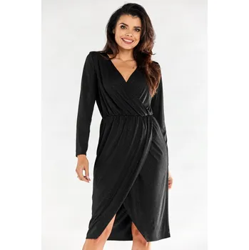 Dámské šaty Brokátové midi šaty s překládaným výstřihem, černá M