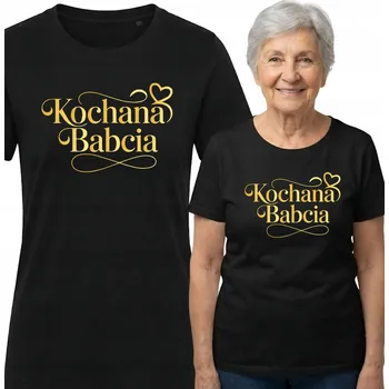 Dámské tričko TRIČKO HALENKA TRIČKO NA DEN BABIČKY MILOVANÁ BABIČKA ČERNÁ ZLATÁ NÁPIS XL