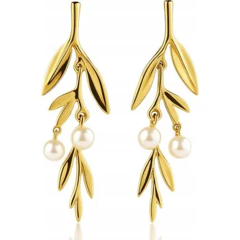 Náušnice Pozlacené visací Náušnice s perličkami KST3438, chirurgická ocel