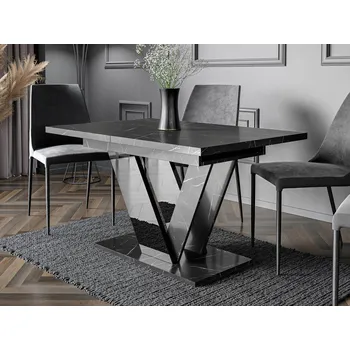 Jídelní stůl MOB Rozkládací jídelní stůl Granger (černý mramor royal + lesk černý) (pro 2-6 osob)