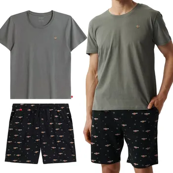 Pánské pyžamo Atlantic pánské pyžamo NMP-384 KHAKI krátký rukáv velikost M