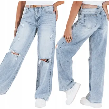 Dámské džíny Dámské baggy džíny světle modré s dírami, vysoký pas UY2805 - S