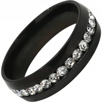 Prsten ČERNÝ ELEGANTNÍ PRSTÝNEK PRSTEN se zirkony ocel chirurgická lehká