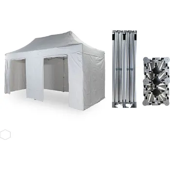 Zahradní stan Nůžkový párty stan 3x6 m /6 noh TENTino BIG HEXAGON EXTRA PRŮCHOZÍ VÝŠKA 250-275 cm Barva opláštění: 1A - BÍLÁ