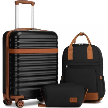 Módní doplněk Cestovní sada kabinového kufru, batohu a kosmetické taštičky Kono - černo hnědá KSK2484
