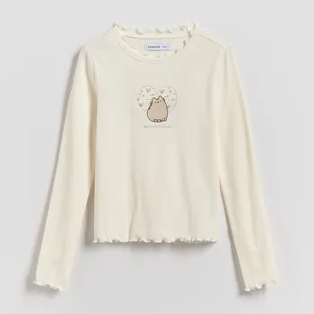 Reserved - Bavlněné tričko s&nbsp;dlouhými rukávy Pusheen - krémová - 806HT-01X - 806HT-01X-122