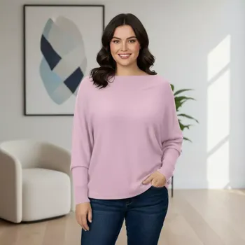 Dámský svetr Dámský světle růžový svetr Megy s netopýřím rukávem