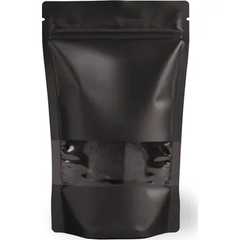 Sáček na potraviny Sáčky Doypack, 250ml, KRAFT/PET/CPP ČERNÉ s okénkem, ZAOBLENÉ ROHY, 100 ks / bal